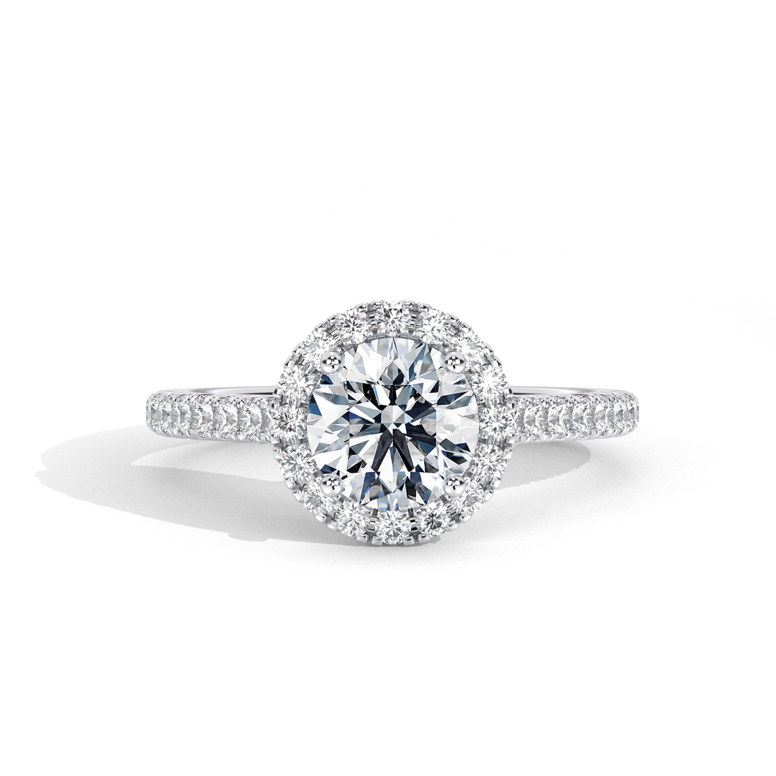 2.05ct Round Diamond Halo Engagement Ring 18K White Gold WGI Certificate