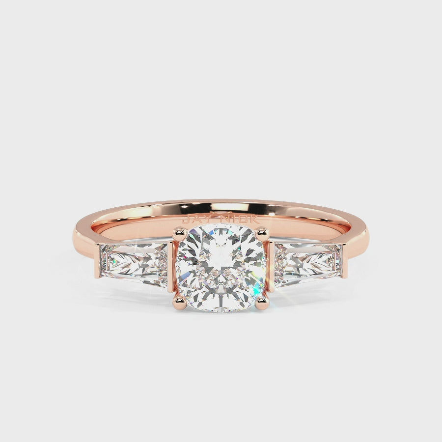 Cushion &amp; Baguette Three Stone Ring