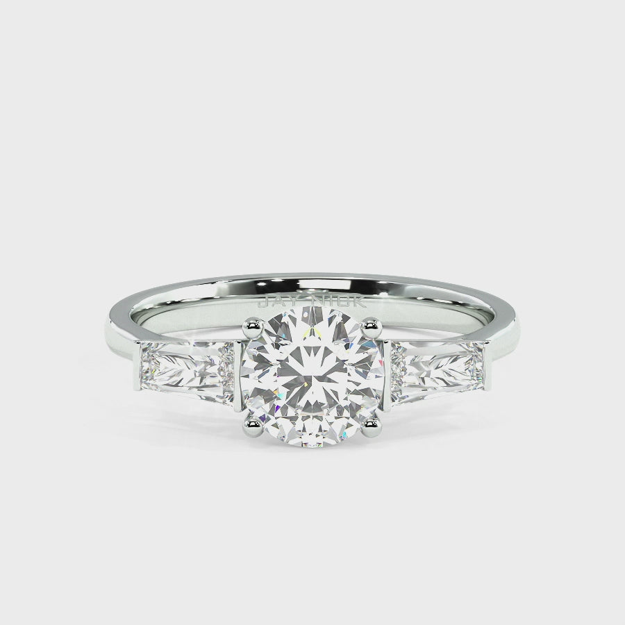 Round &amp; Baguette Three Stone Ring