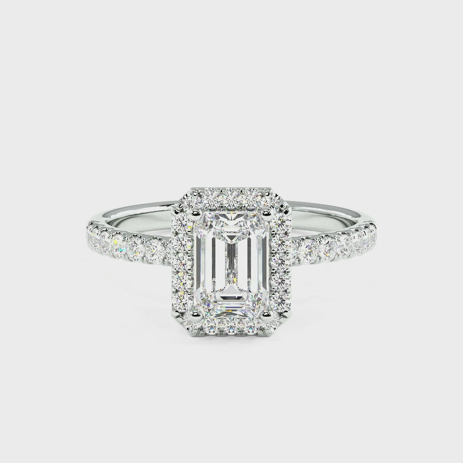 Modern Emerald Cut Halo Ring