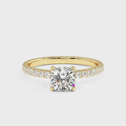 Cushion Cut Studded Hidden Halo Ring