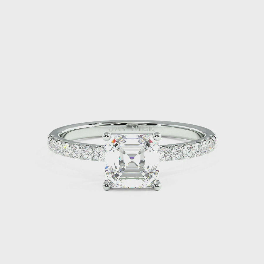 Modern Asscher Diamond Shoulder Ring