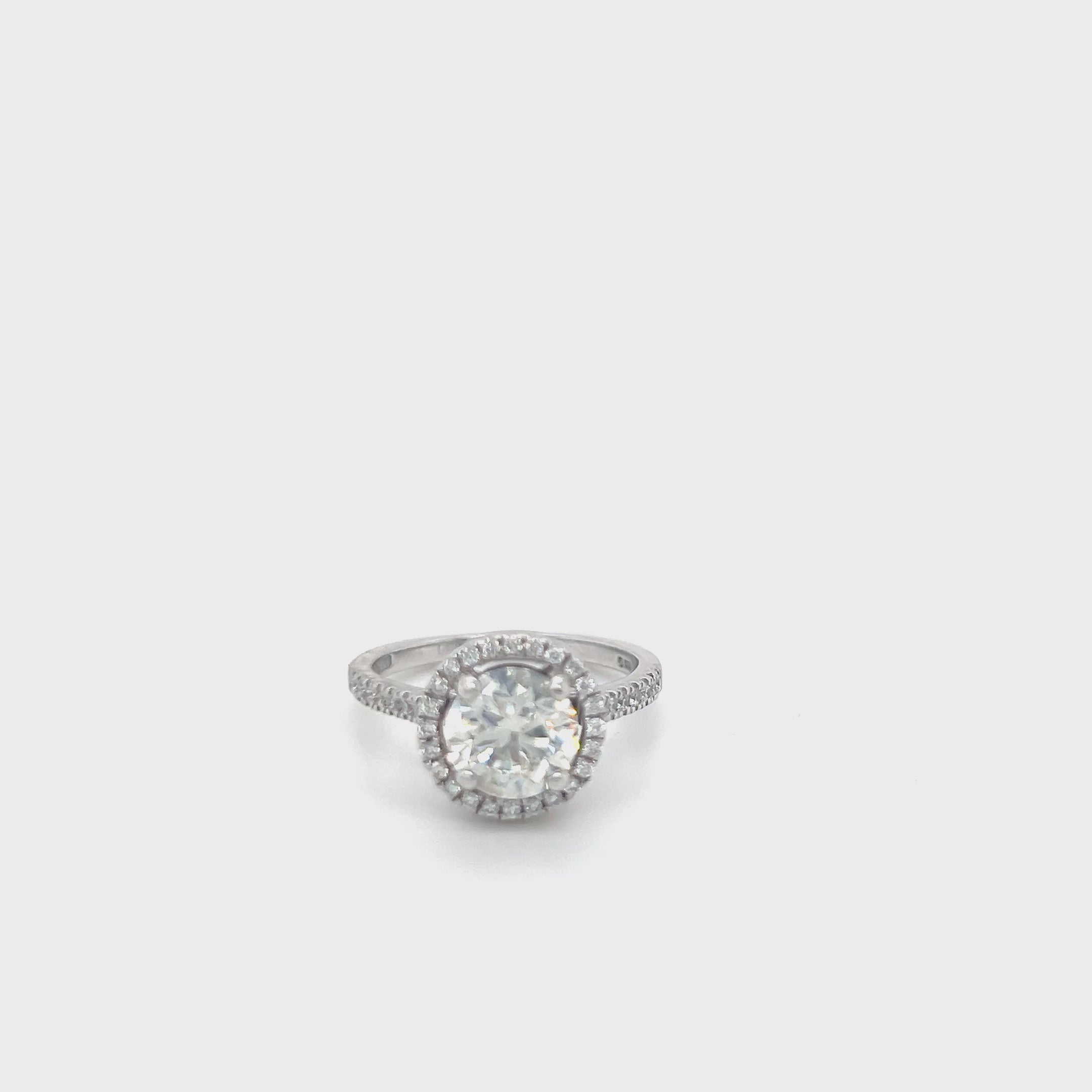 2.05ct Round Diamond Halo Engagement Ring 18K White Gold WGI Certificate