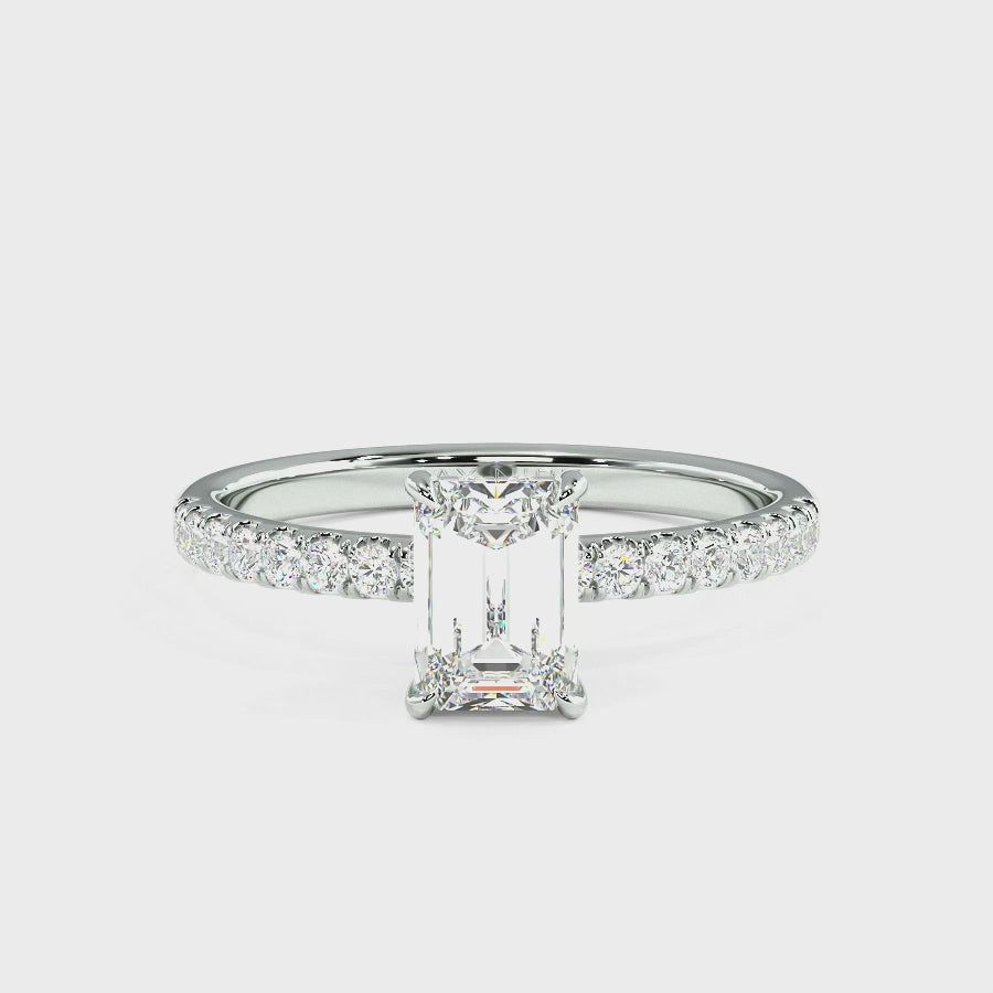 Emerald Cut Studded Hidden Halo Ring