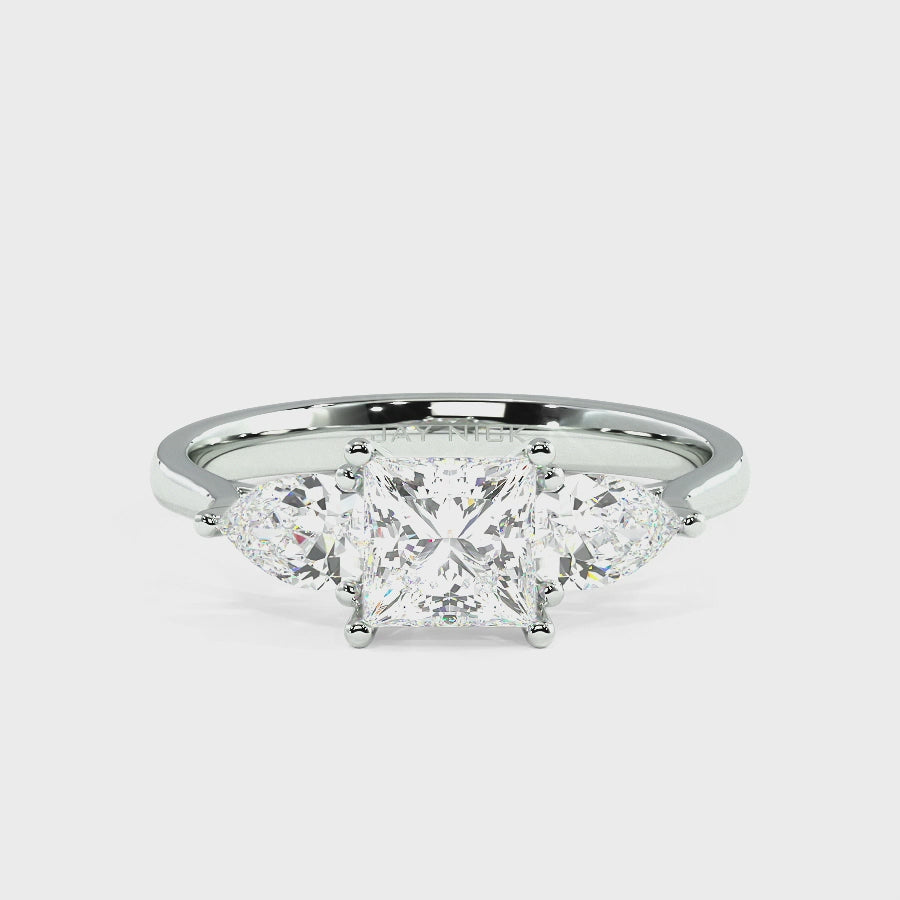 Princess &amp; Pear Three Stone Ring