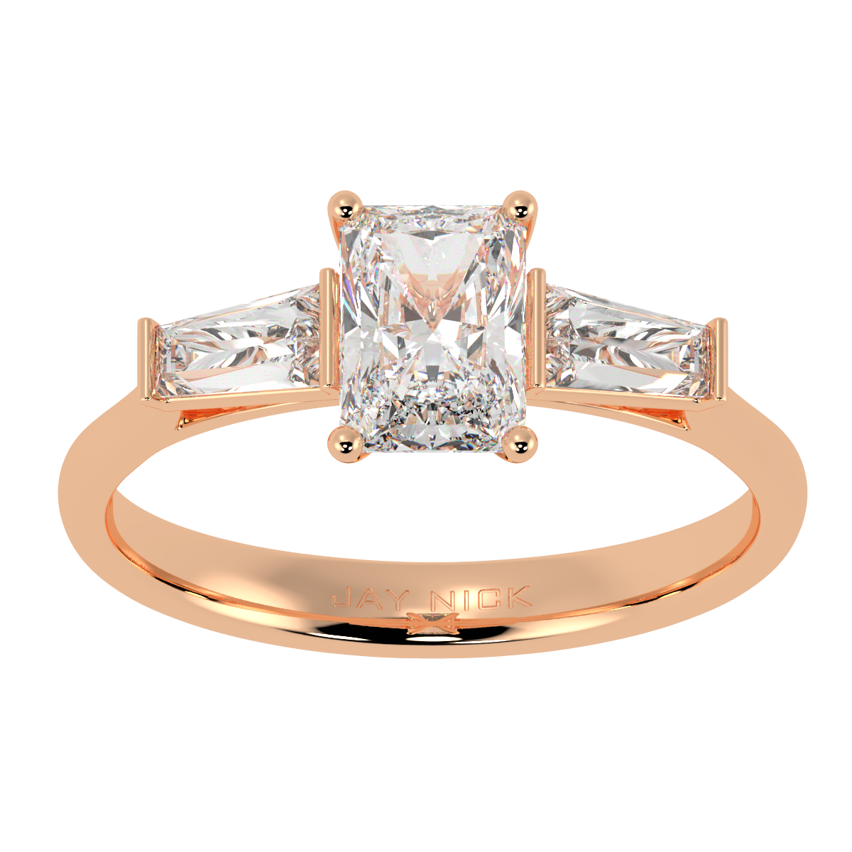 Radiant &amp; Baguette Three Stone Ring