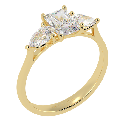 Radiant &amp; Pear Three Stone Ring